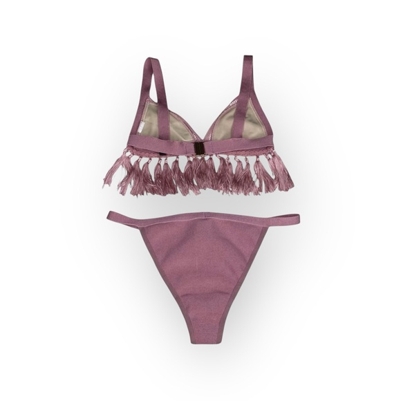 Missguided ꧁ Crochet Cut Out Knit Fringe 2 Piece Bikini Set ꧂ Pastel Purple ꧁ 2 - Picture 12 of 16